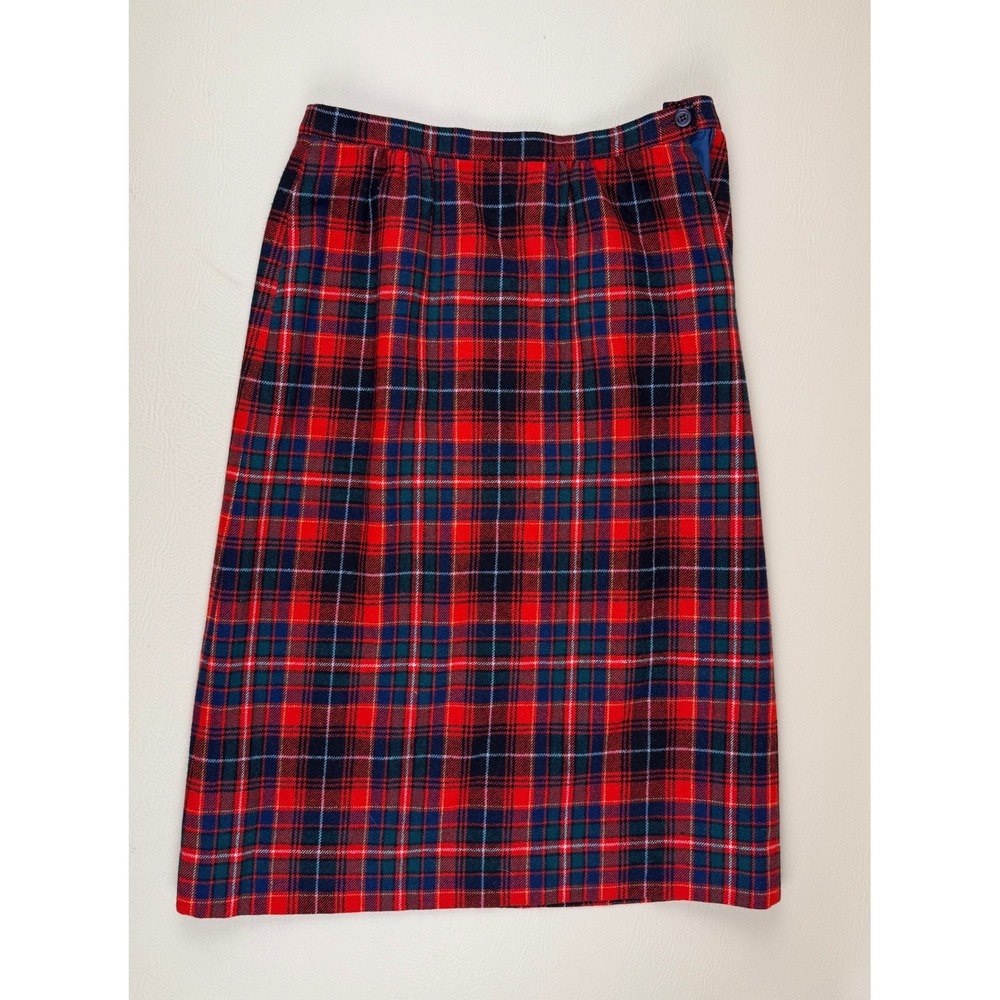 Pendleton 8 Wool Skirt Vintage Plaid MacInnes Tartan Midi Red Made in USA